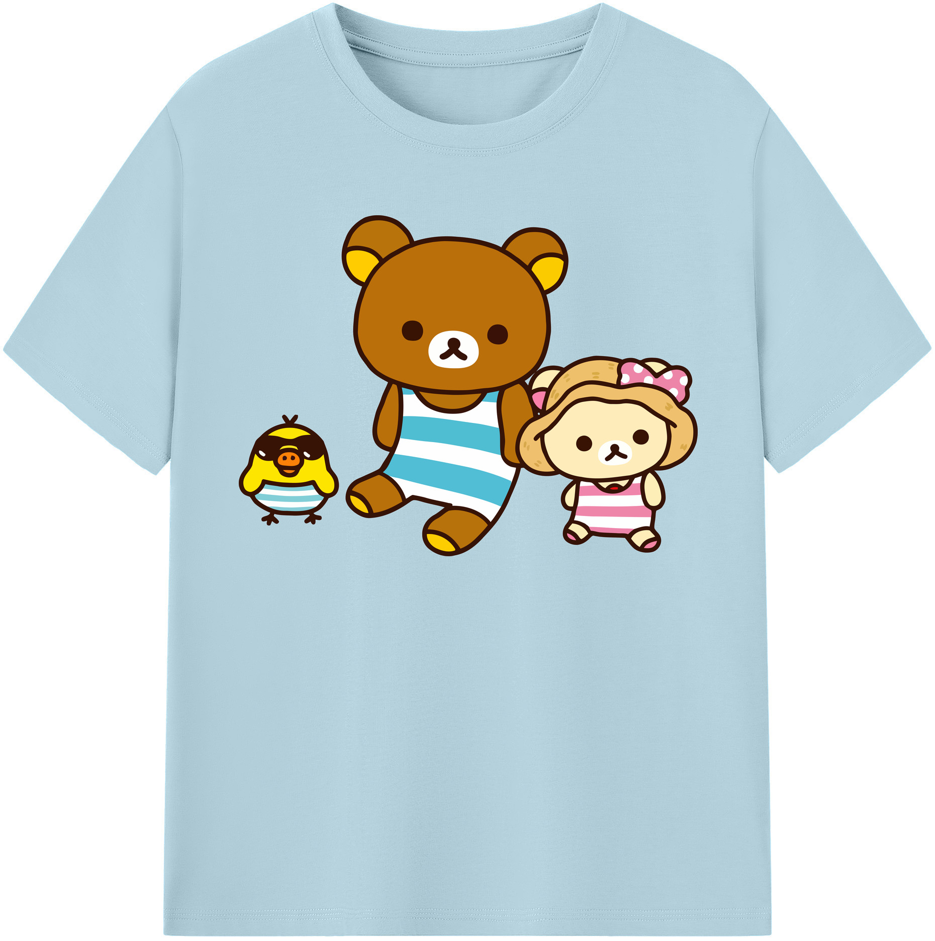 （画像用） リラックマ リラックマ キイロイトリ Rilakkuma Korilakkuma Kiiroitori 綿100％半袖Tシャツ（フロントプリント）